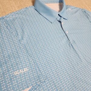 Scales Golf Polo Shirt Men XL Geometric Print Performance Quick Dry Stretch Blue